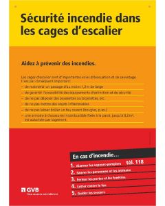 Panneau d’information plastifié «Sécurité incendie dans les escaliers» fr