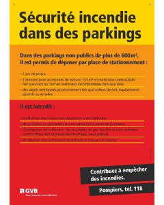 Panneau d’information plastifié «Sécurité incendie dans des parkings» fr